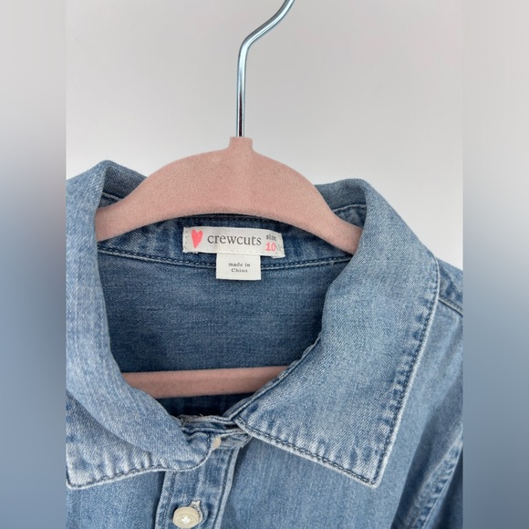 Crewcuts by J Crew Girls Size 10 Blue Jeans Chambray Button Down Shirt Top - Picture 2 of 6